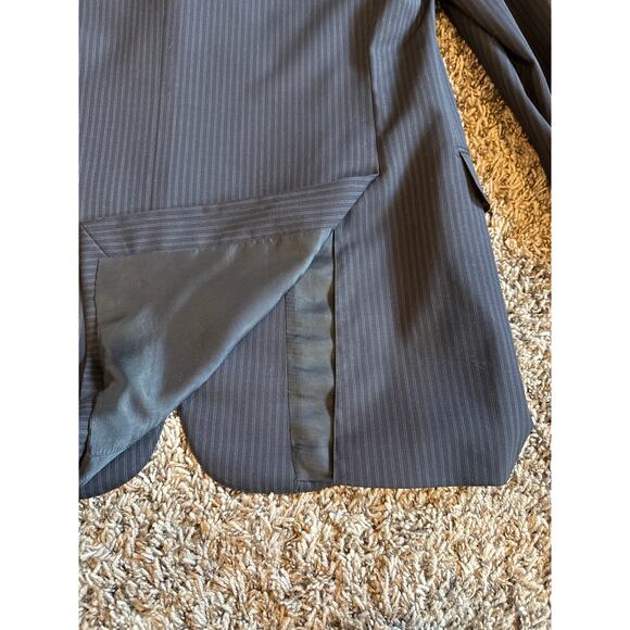 Men's Ermenegildo Zegna 100% Wool Italian Suit Navy Stripe Pleated 40R 32x30 - Picture 8 of 13
